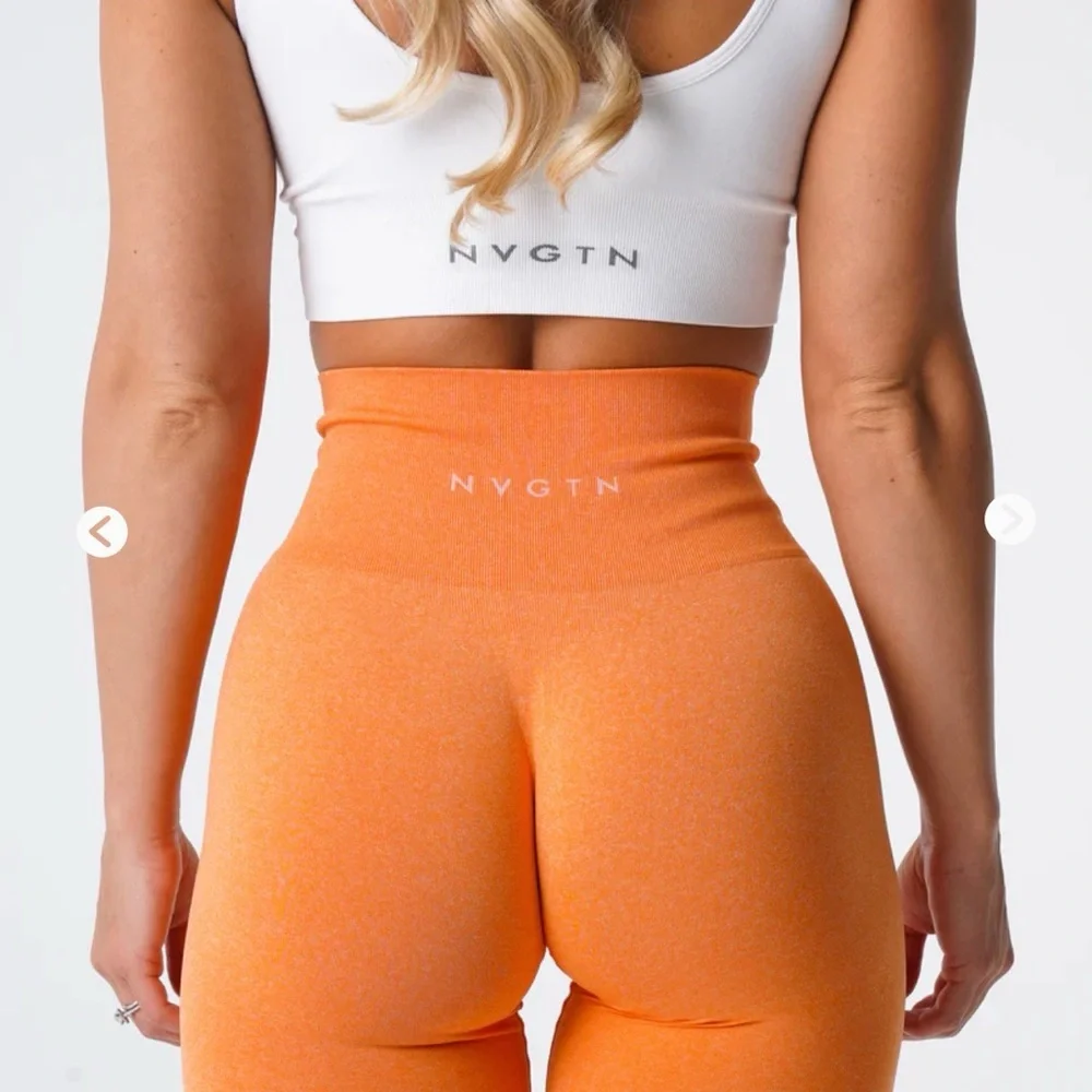 NVGTN Sunset Orange Seamless Leggings Size Medium High Rise Sculpted Contour - Picture 2 of 9